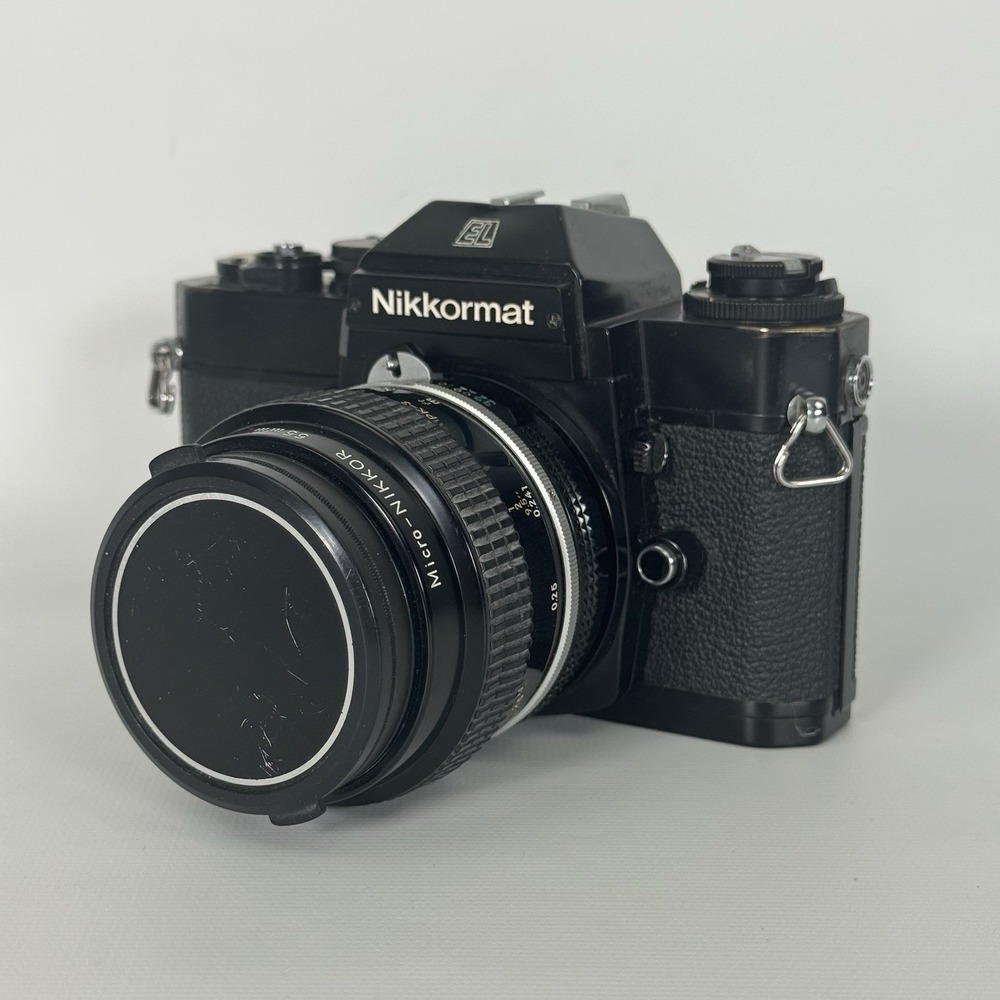 Nikon Nikkormat EL 35mm SLR Film Camera & Micro-Nikkor 55mm Lens Untested Black